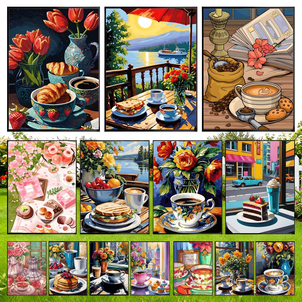 Coffee Tea Images - ดีไซน์แก้วกาแฟสำหรับน้ำชายามบ่าย พื้นผิวเรียบเนียน โปสเตอร์ห้องเรียนบรรยากาศสบายตา พิมพ์คมชัด ลอกออกได้ เหมาะสำหรับตกแต่งสำนักงาน
