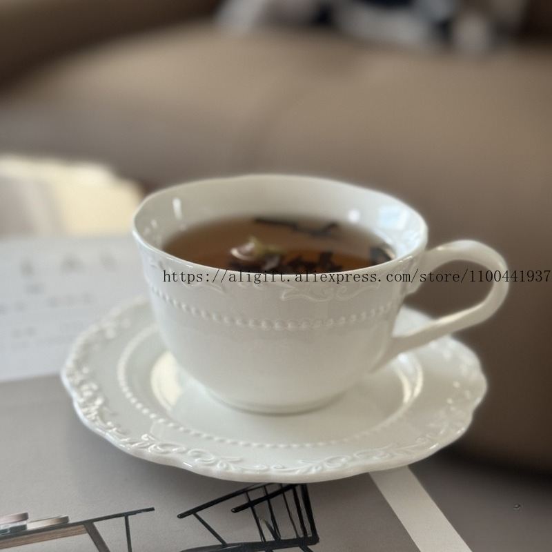 Coffee Tea And Sugar Set - ฝรั่งเศสหรูหรานูนดอกไม้ถ้วยกาแฟและชุดจานประณีตชายามบ่ายถ้วยเซรามิค
