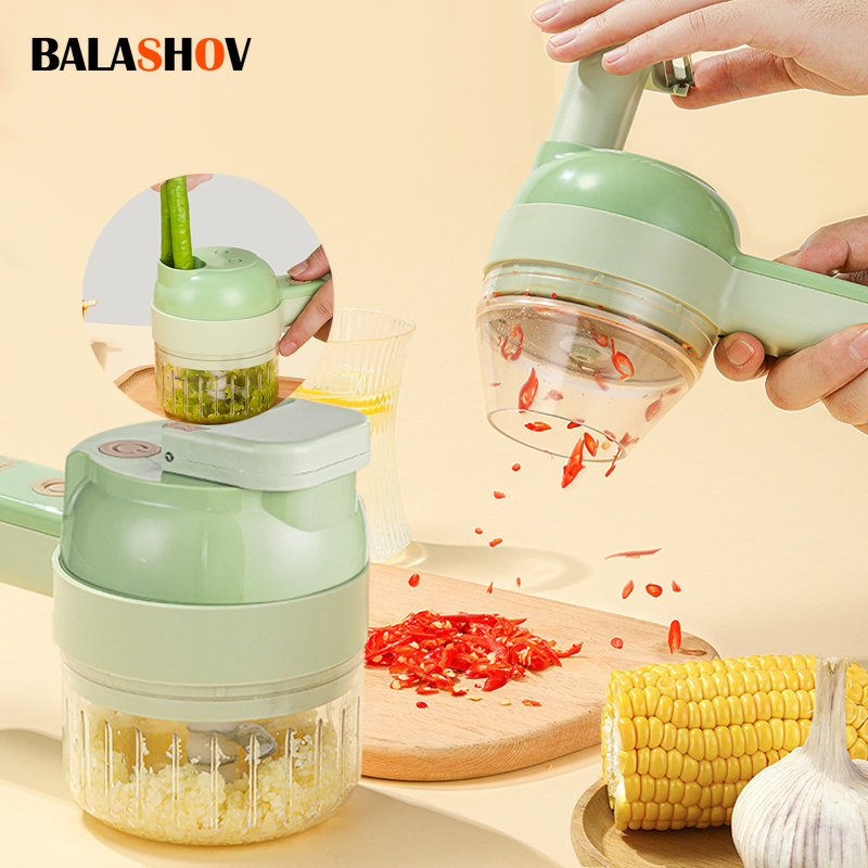 Burr Hand Grinder - 4In1 เครื่องตัดผักไฟฟ้าชุดมือถือไร้สายไฟฟ้ากระเทียม Masher Chopper อาหารเครื่องบดเนื้ออาหาร Peel