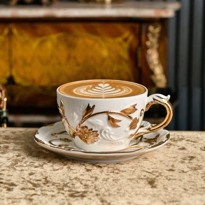 Coffee Tea And Sugar Set - ชุดถ้วยกาแฟ กาน้ำชา ครีมเมอร์ และชามน้ำตาล พอร์ซเลน ขอบทอง