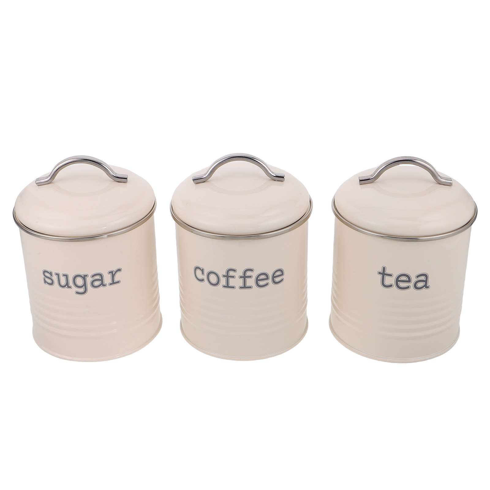 Coffee Tea And Sugar Set - ชุดภาชนะบรรจุเมล็ดกาแฟแบบปิดผนึก 3 ชิ้น กระป๋องเก็บชาและน้ำตาลแบบสุญญากาศ สีขาว ทำจากเหล็ก