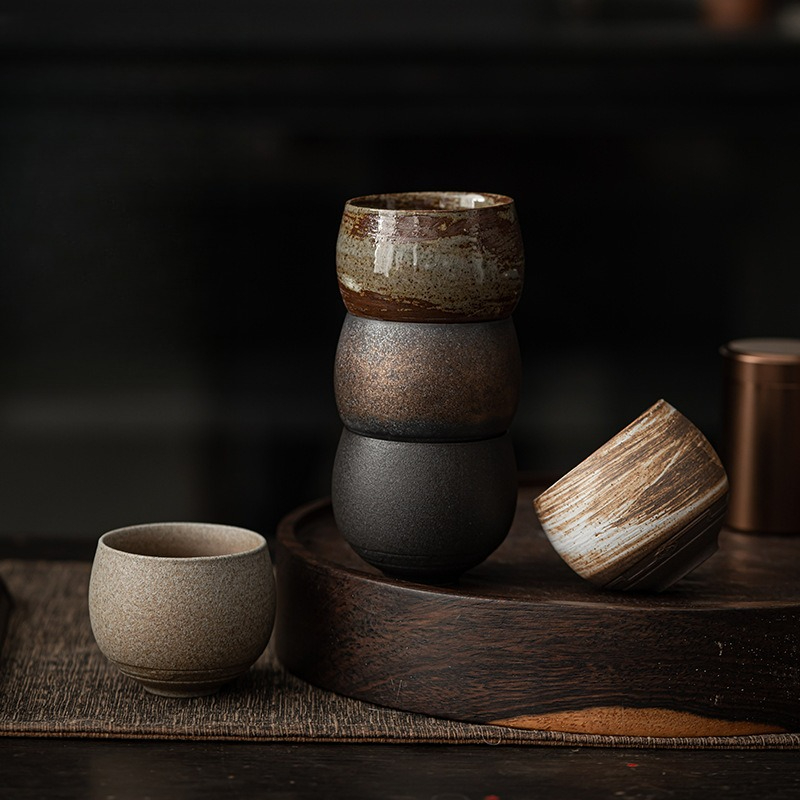 Coffee Tea And Sugar Set - ชุดชาคังฟู ถ้วยชาเซรามิกสไตล์ญี่ปุ่น ถ้วยอาจารย์ย้อนยุคโบราณ 80 มล. แก้วกาแฟทำมือ